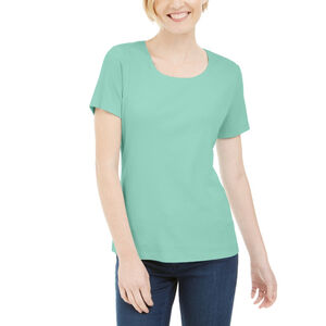 Karen Scott Women's Petite Aqua Colored 100% Cotton Scoop Neck Top NWT